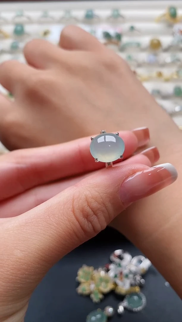 银S925镶嵌戒指翡翠444444+6