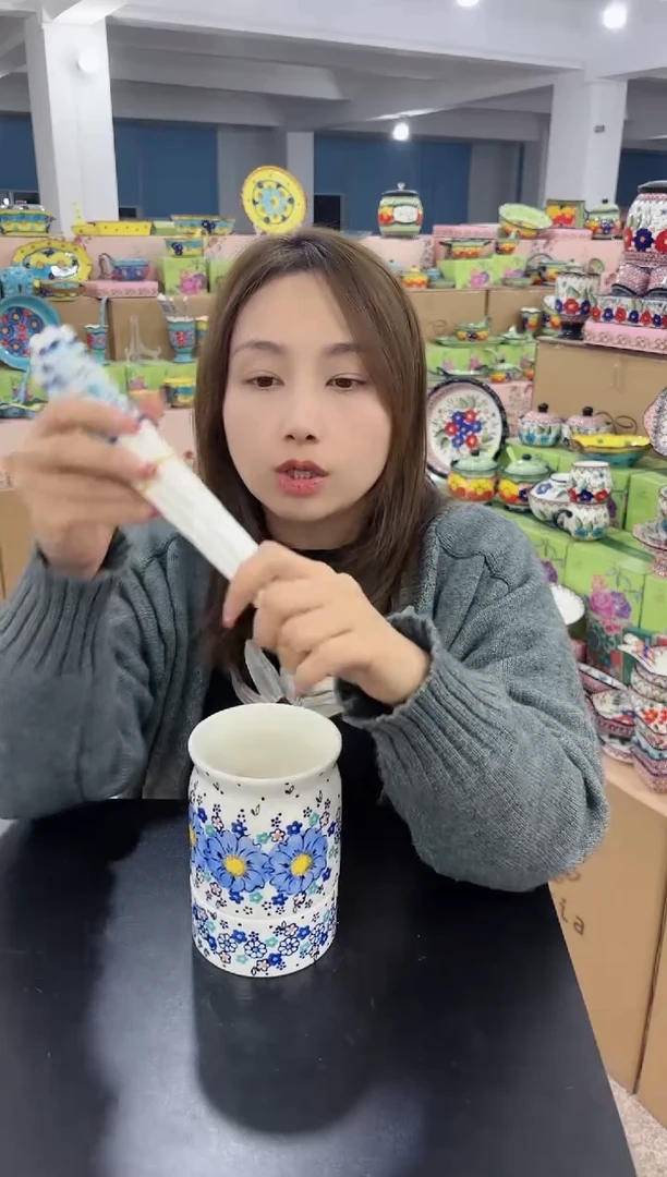 【闪购商品】瓷勿忘我双层筷子筒+5双玉树银花筷子