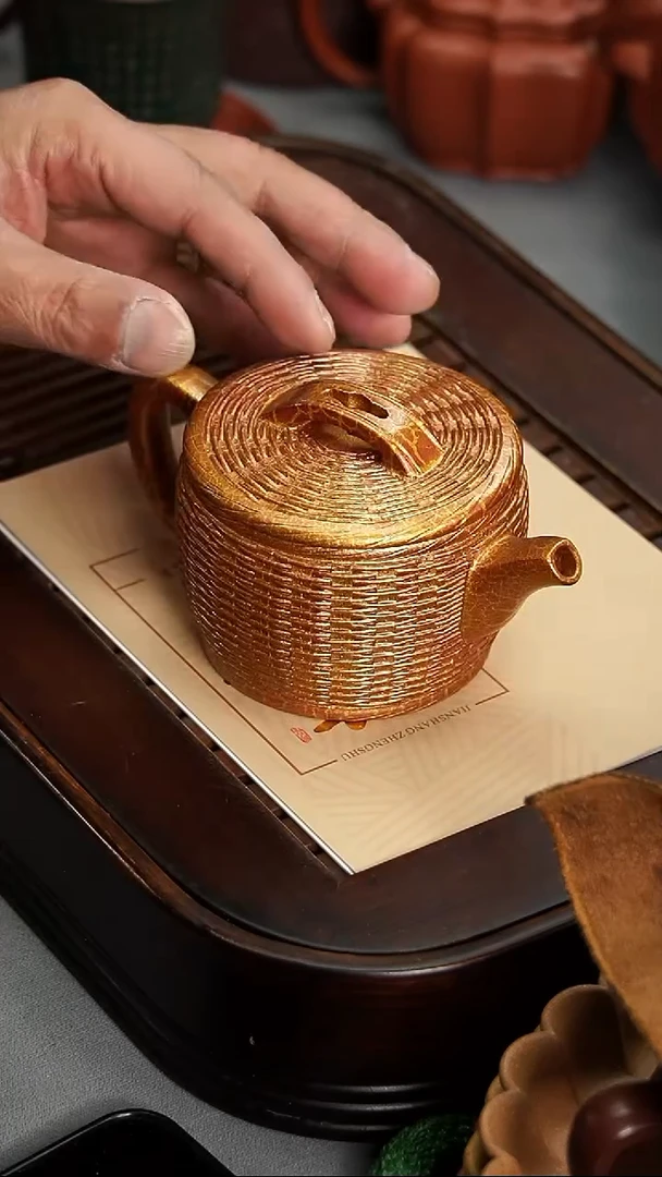 茶壶紫砂宜兴紫砂贝壳烧竹编汉瓦