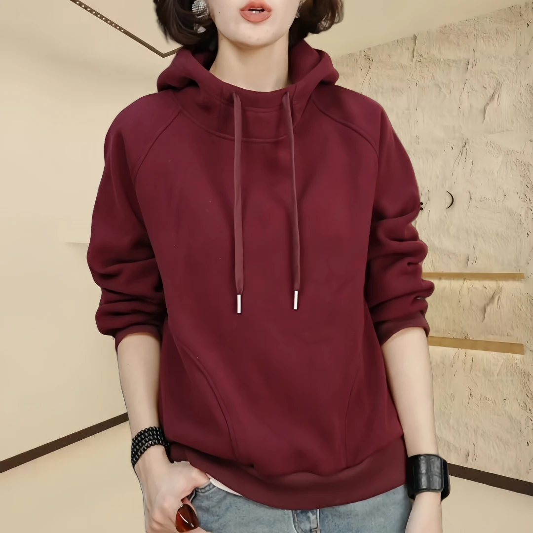 安可拉红加绒连帽卫衣休闲百搭加厚时尚冬季卫衣女2025新款爆款