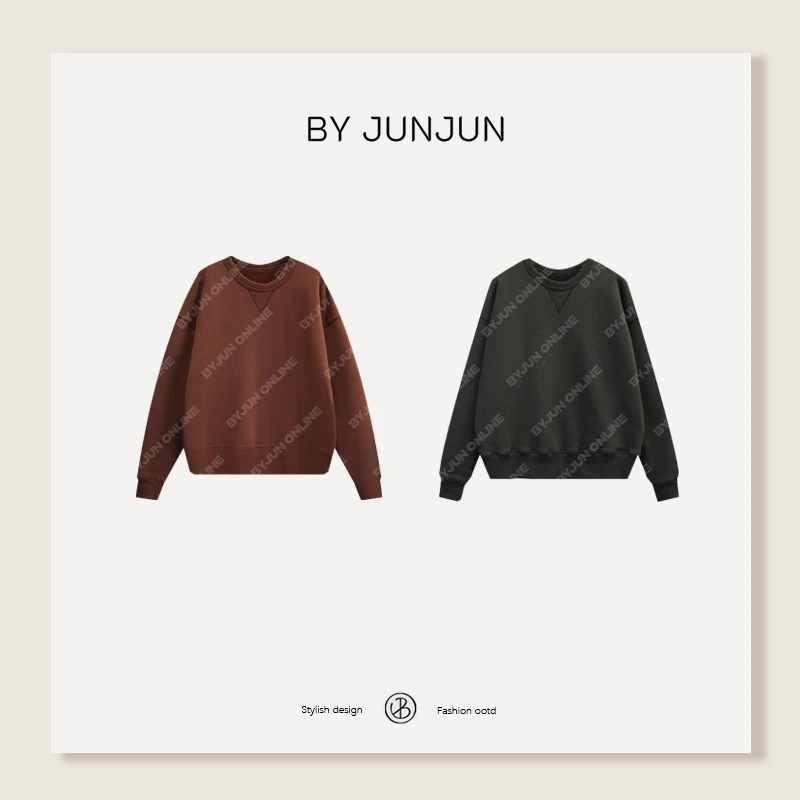 ByJunjun2025冬季新款热红酒定制定染超糯磨破套头卫衣