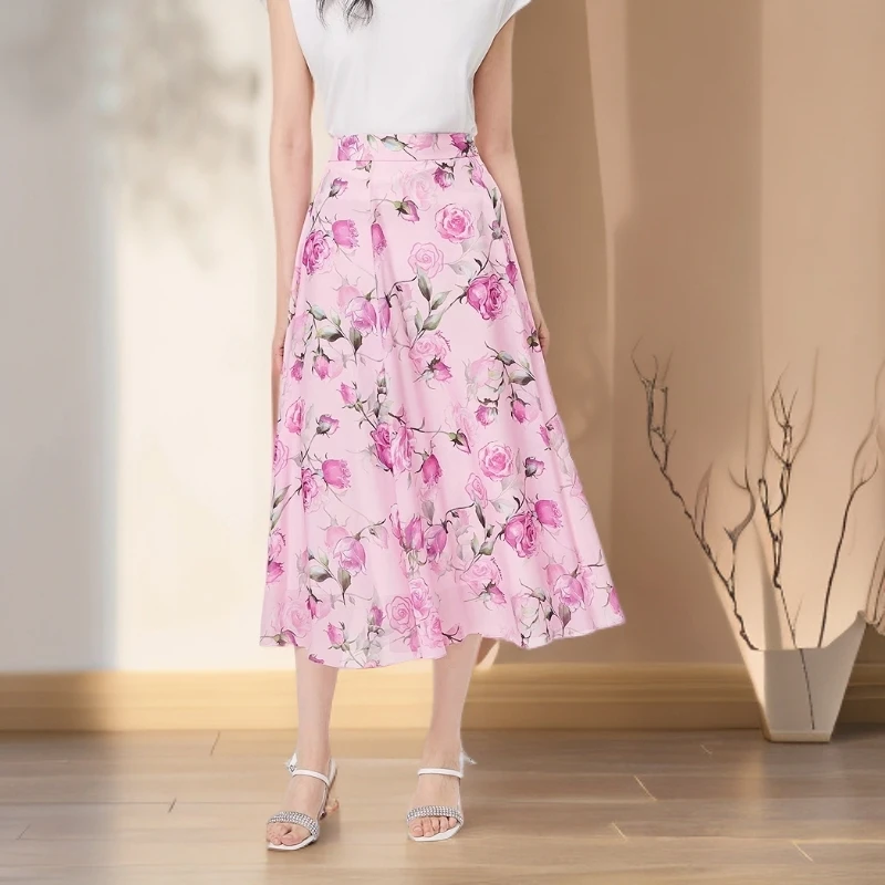 GXO2025夏季新款优雅浪漫玫瑰碎花半身裙KQ0101A字裙子半裙高腰