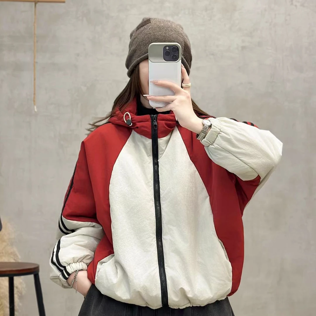 16101新款秋冬休闲时尚百搭简约显瘦减龄连帽棉服