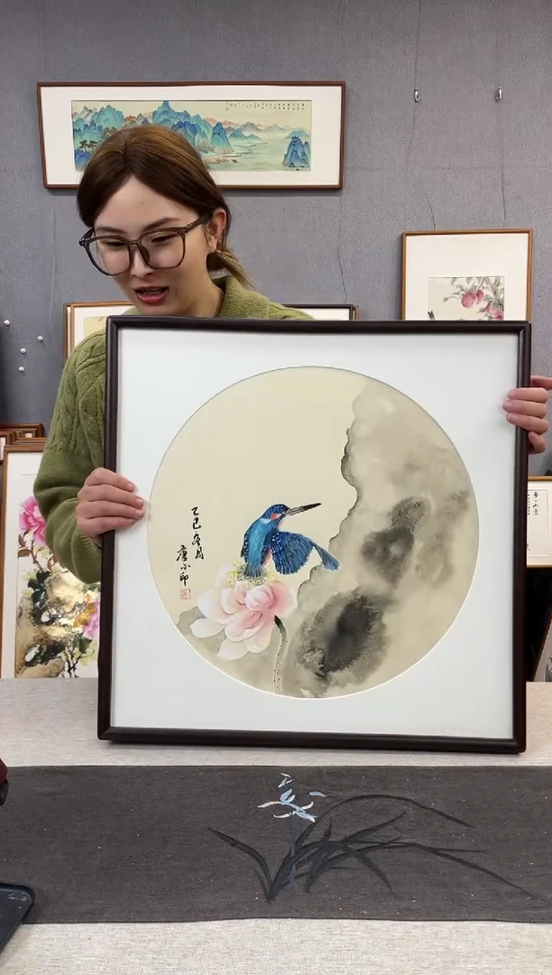 【闪购商品】国画手写手绘带框作品-52*52-唐小印