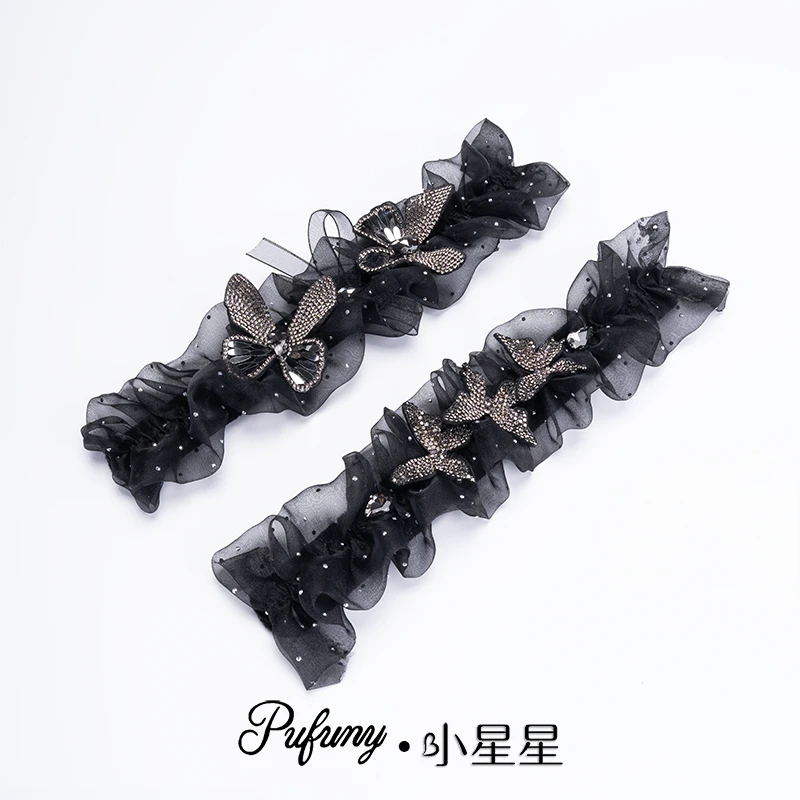 网纱蝴蝶结褶皱啪啪圈 丸子头懒人扎发蓬松氛围感网纱高颅顶发卡