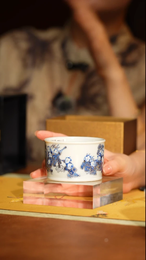 MS壹溪风月描银童子直筒杯