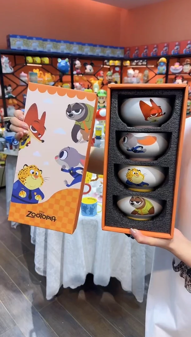 瓷片@@疯狂动物城4.5寸四碗礼盒装