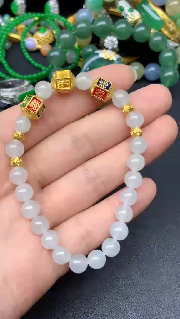 足金镶嵌手串翡翠243-雪姐翡翠天天见