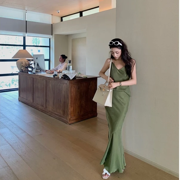 【Lilylikes】Moss Green苔藓绿 柔滑铜氨丝 吊带/鱼尾长半裙