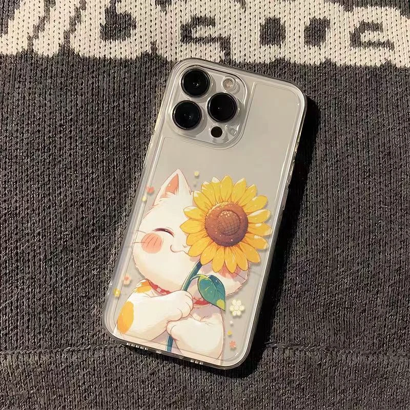 苹果16猫咪向日葵iPhone12适用iQOO13透明软17promax手机壳小米15