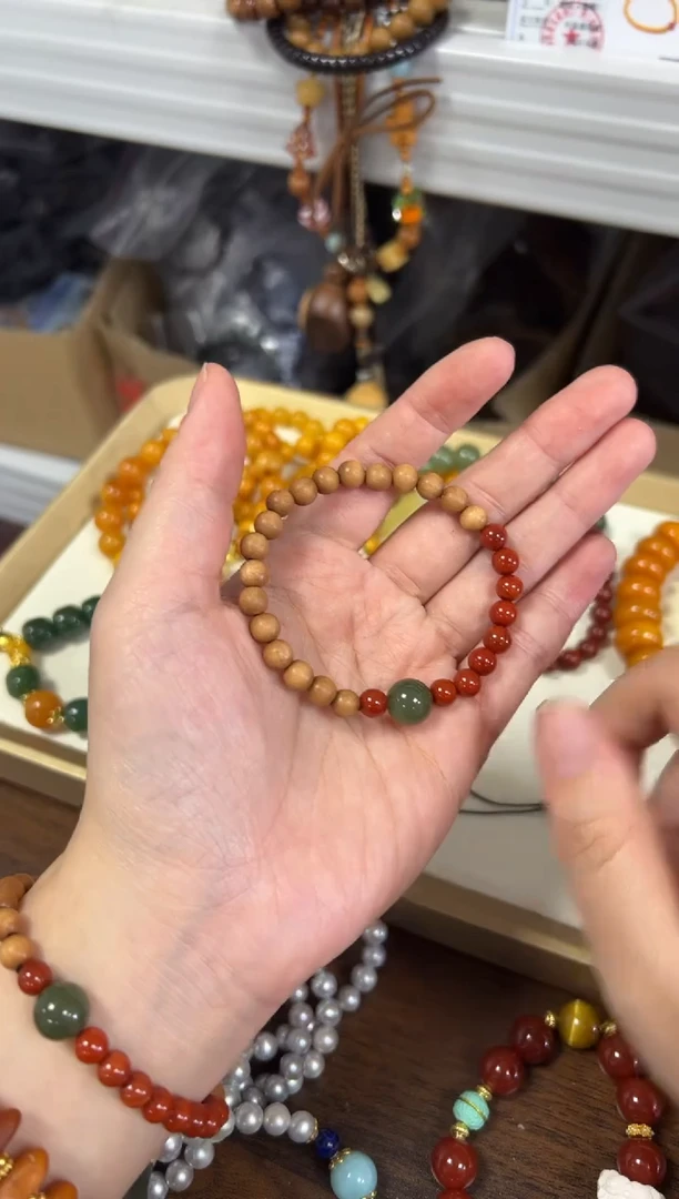 未镶嵌檀香木手串黑肉檀香木和田玛瑙款手链[2420]