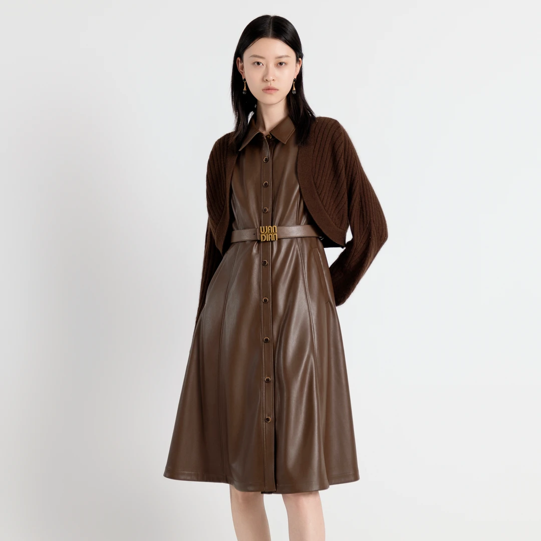 婉甸2025秋季新品茶棕色美拉德风毛针织衫1243W18MD4