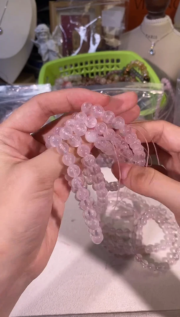 水晶手串未镶嵌30莫桑比克粉水7MM