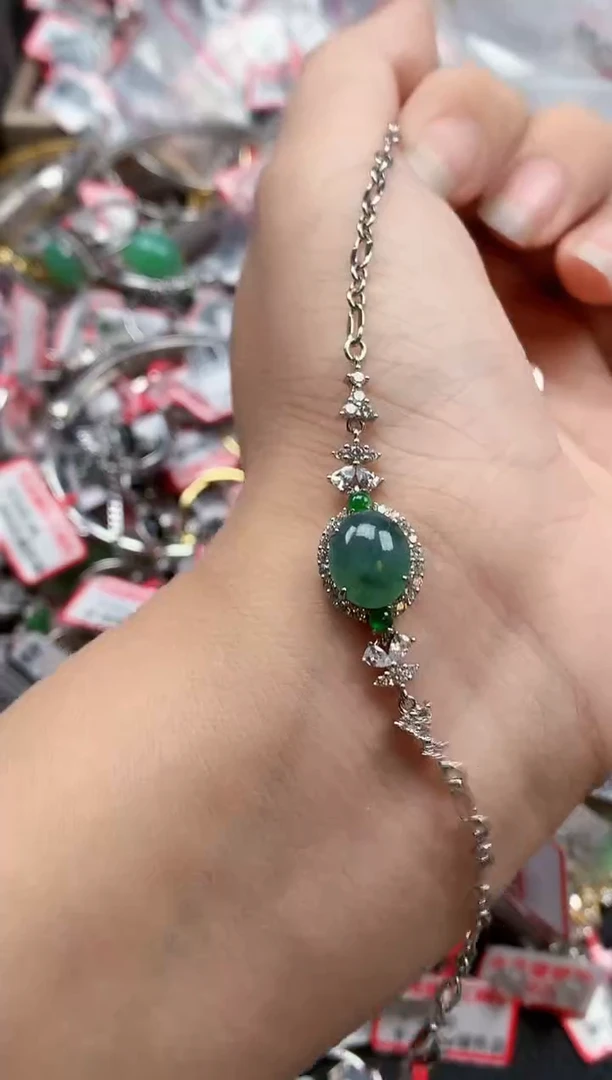 银S925镶嵌戒指翡翠天然A货缅甸翡翠