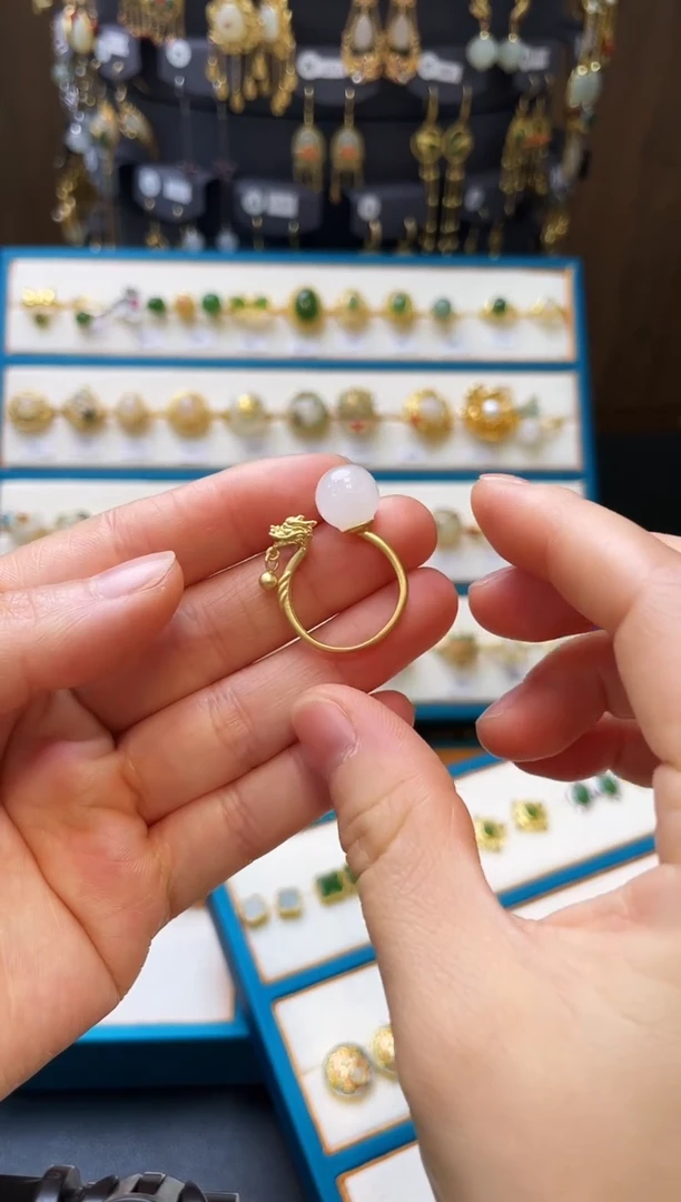 【闪购商品】和田玉颈饰银S925镀金镶嵌戒指