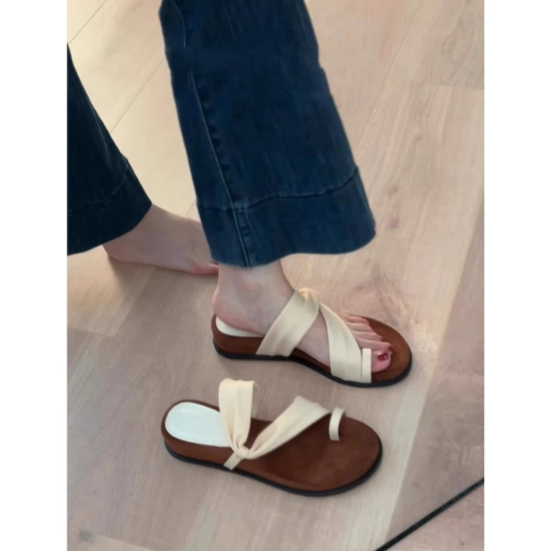 敲软~套趾夹脚凉拖鞋女夏季外穿2025新款时尚一字带两穿坡跟凉鞋