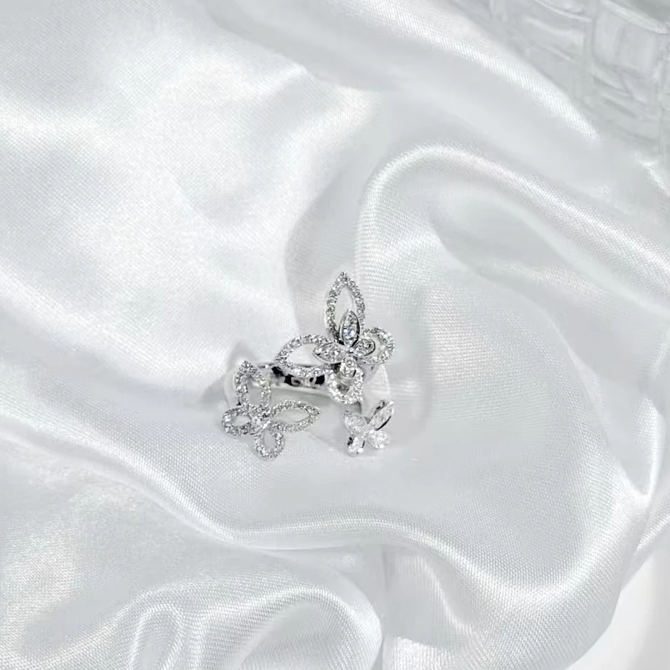 18K金钻石三蝴蝶戒指 CZ (定制品质48小时鉴赏期)