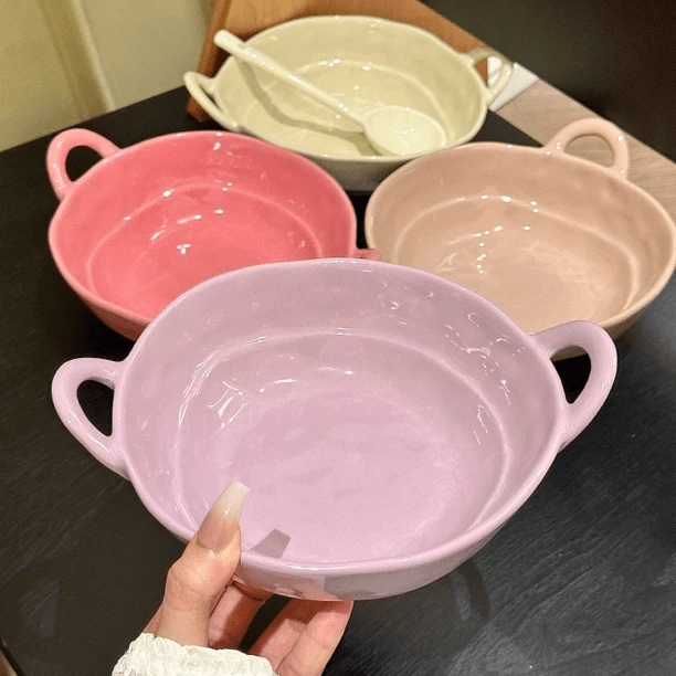 陶瓷不规则双耳碗水果沙拉泡面碗高颜值ins风家用宿舍一人食汤碗