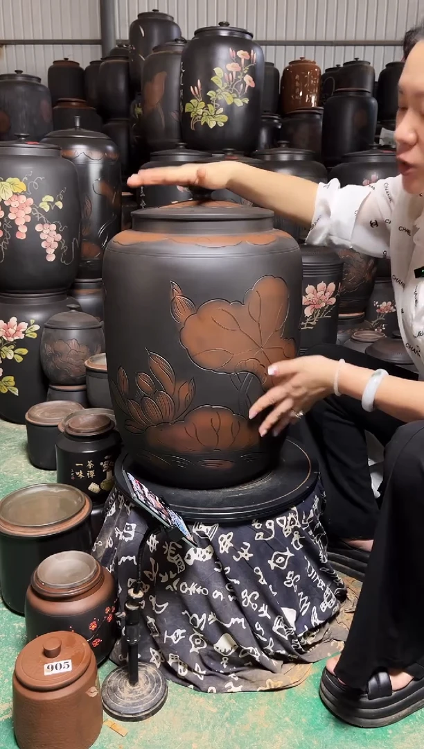 罐瑕疵茶缸高51cm荷花 456