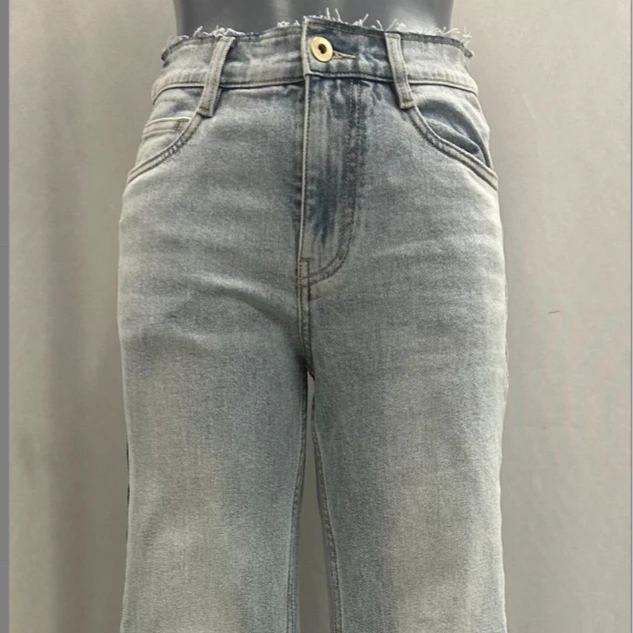 【专柜同款】高腰喇叭裤通勤时尚纽扣牛仔裤百搭毛边显瘦百搭