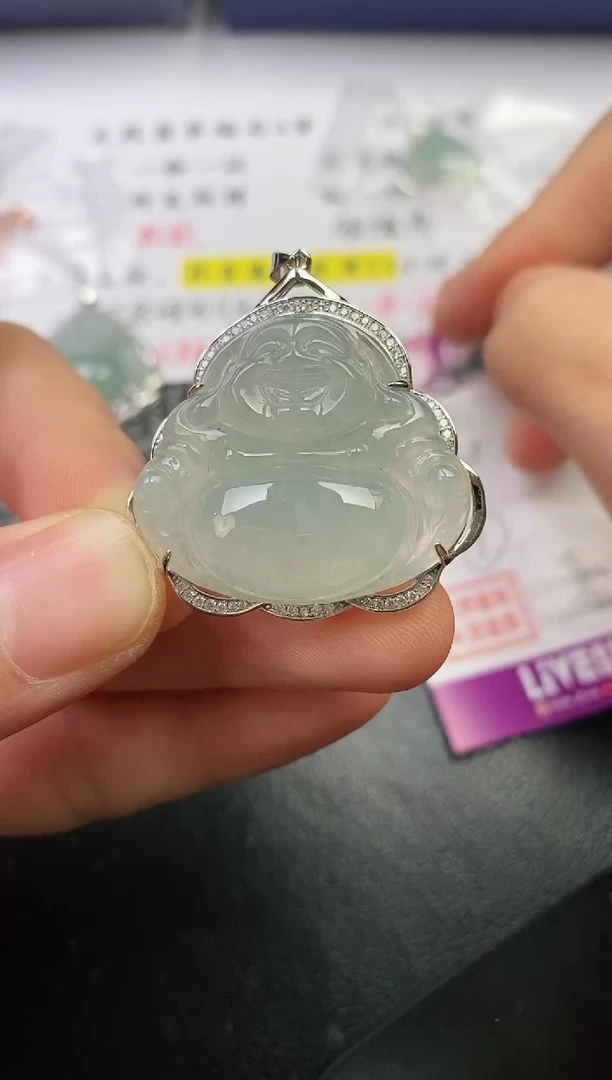颈饰银S925镶嵌翡翠源*挂件