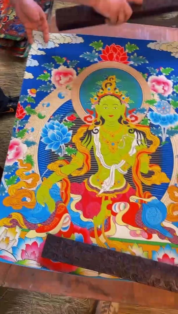 装裱画精品手绘唐卡链接--A159绿度母