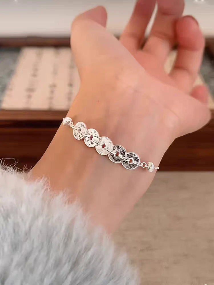 足银手链 足银9999五帝铜钱招财手链财源滚滚钱多多手链女