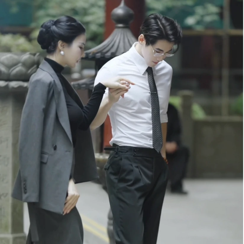 魏元高定/灰色高级大气时尚气质西装套装-1056