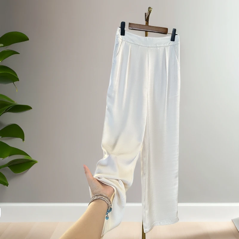 【桑蚕丝直筒裤】夏季休闲时尚百搭显瘦高腰阔腿直筒裤