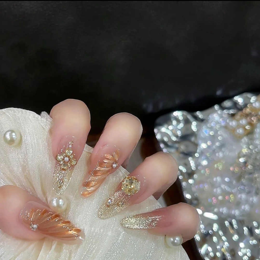 【天使之翼】纯手工腮红手绘金色猫眼气质显白可拆卸式穿戴甲