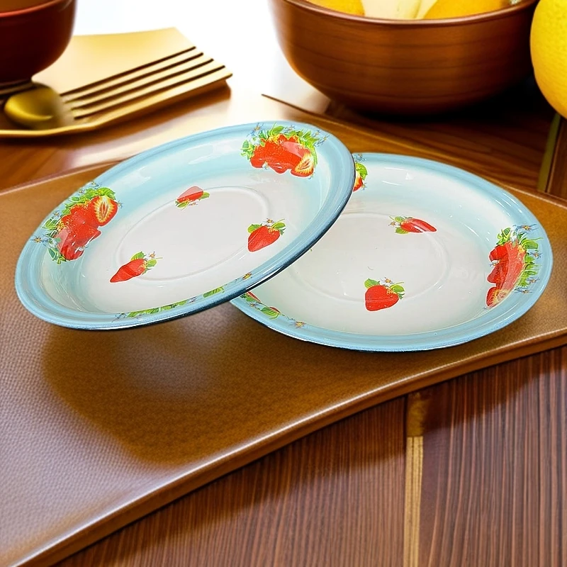 新疆包邮 【30cm新草莓盘】搪瓷中式加厚 家用 菜盘老式茶盘 餐盘