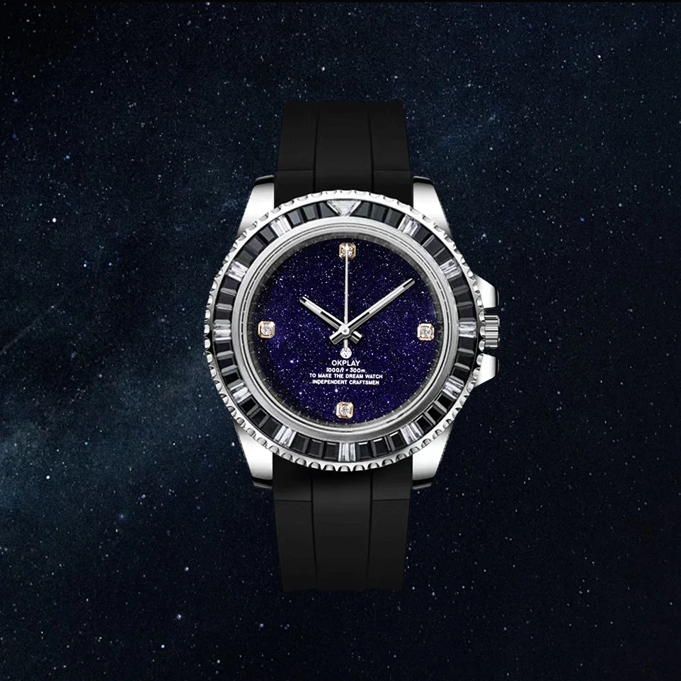 黑钻满天星男士机械腕表全自动904时尚精钢机械腕表原切宝石盘面