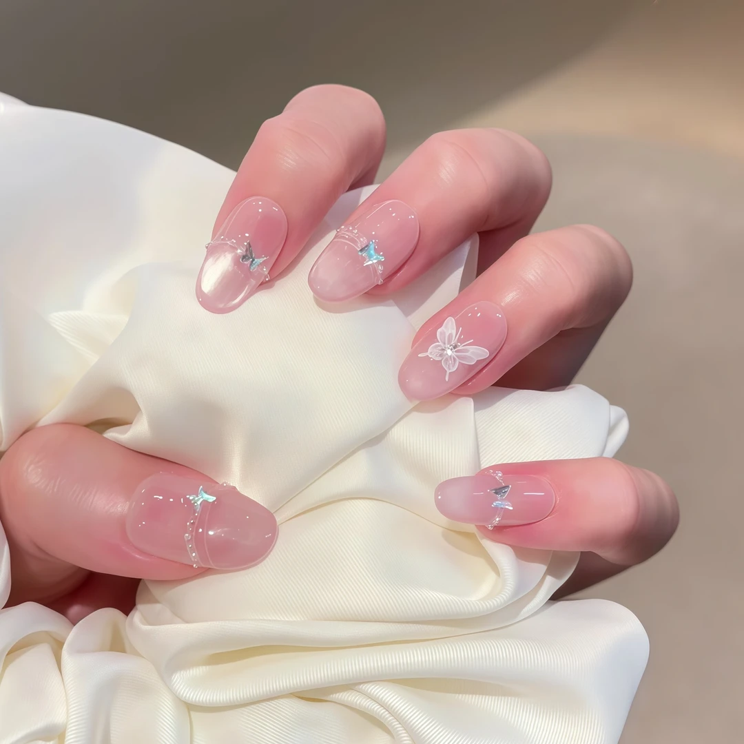 【蝶光萦绕】清透猫眼纯手工穿戴甲2025夏季短款显白高级感新款美甲