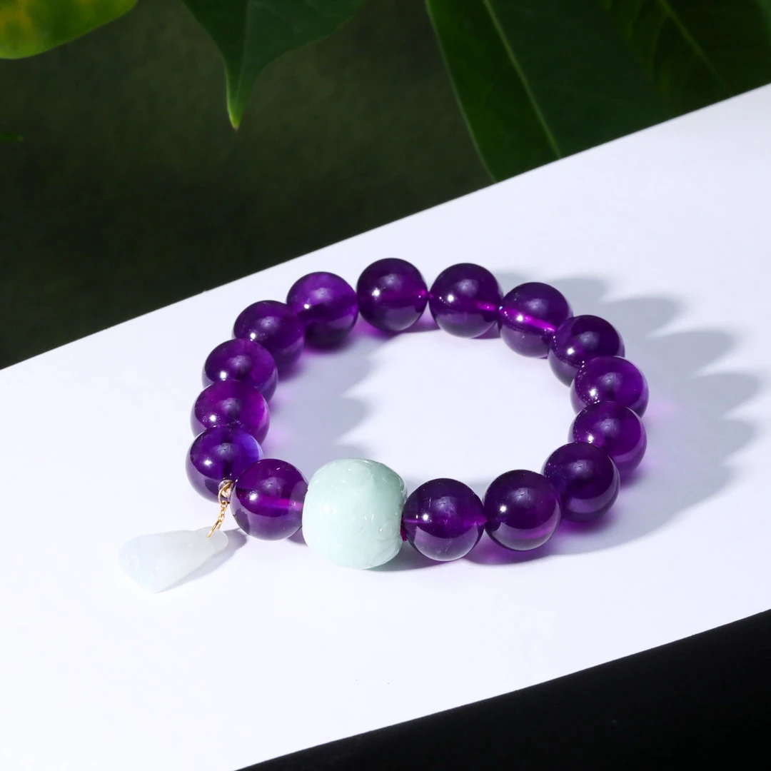 【意婵】《九紫高维》11.5mm18K金冰种玻璃体乌拉圭紫水晶翡翠-915351