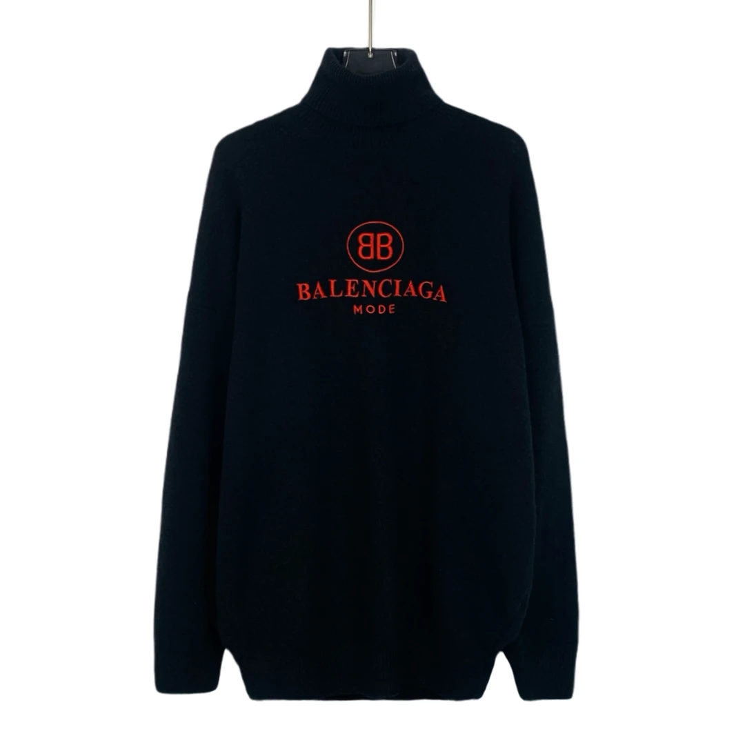 99新 Balenciaga/巴黎世家 H13274  黑色刺绣高领针织毛衣36 XS码