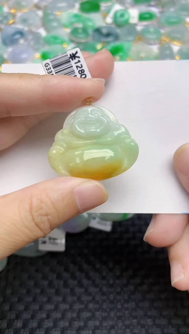 翡翠18K金镶嵌颈饰天然翡翠A货