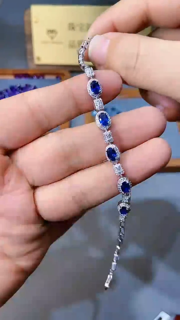 【闪购商品】蓝宝石手链银S925镶嵌354