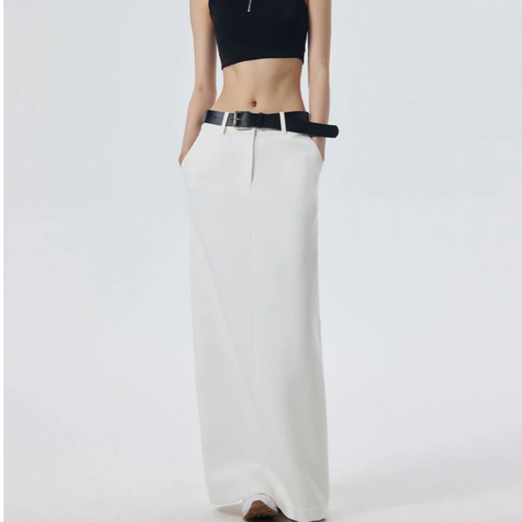长裙H型半身裙直筒春夏长款显瘦春夏季百搭开叉高腰白色西装半裙