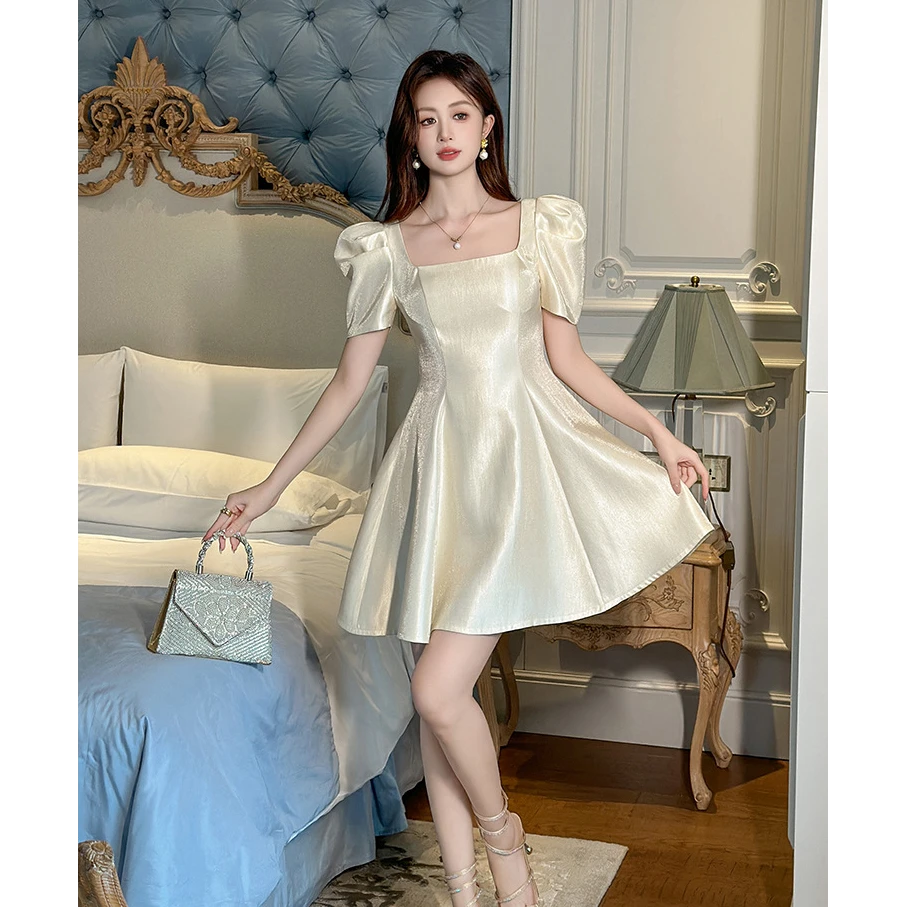 【童童定制】法式收腰赫本风小个子气质名媛修身连衣裙40503