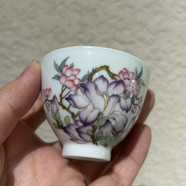 【珽珽溯源】溢珍堂 玉兰桃花鸡心杯 瓷器茶周边