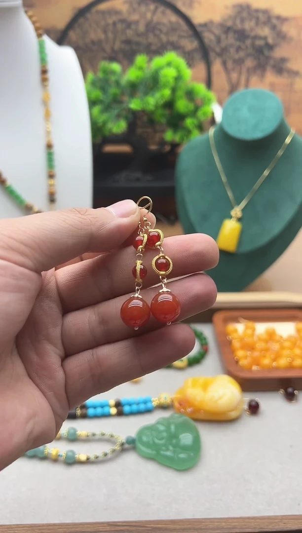 【闪购商品】南红玛瑙耳饰14K金镶嵌E127