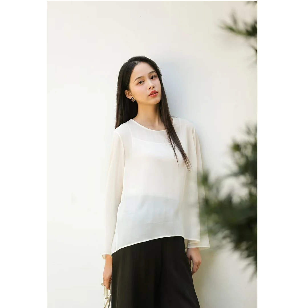 夏季长袖宽松型衬衫纯色女士休闲127