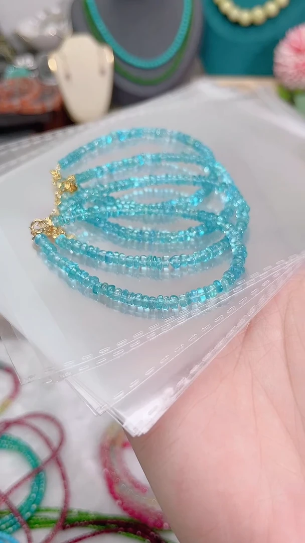 手链磷灰石银S925镶嵌素面蓝99