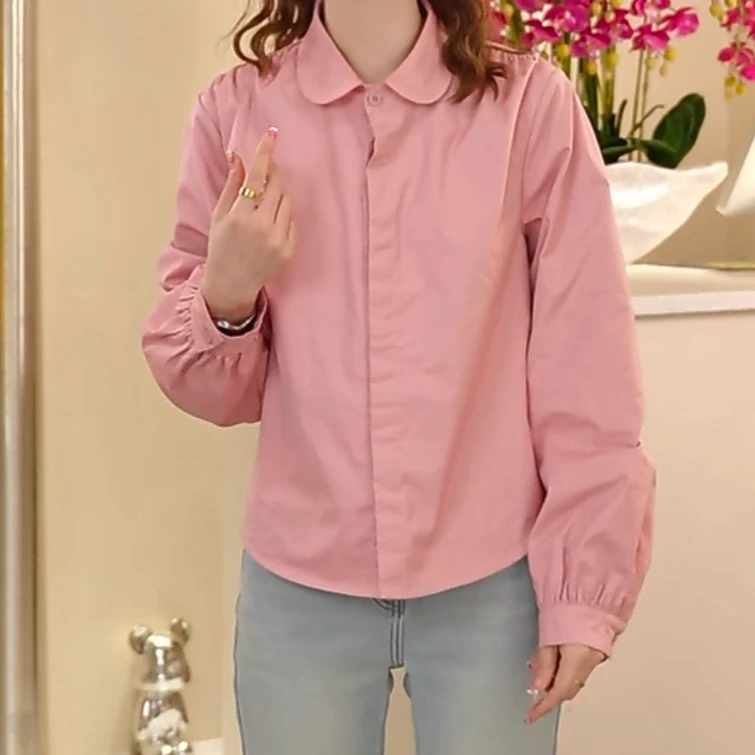 加绒衬衫女2024新款冬季桃心翻领肩褶皱衬衣设计感韩系上衣