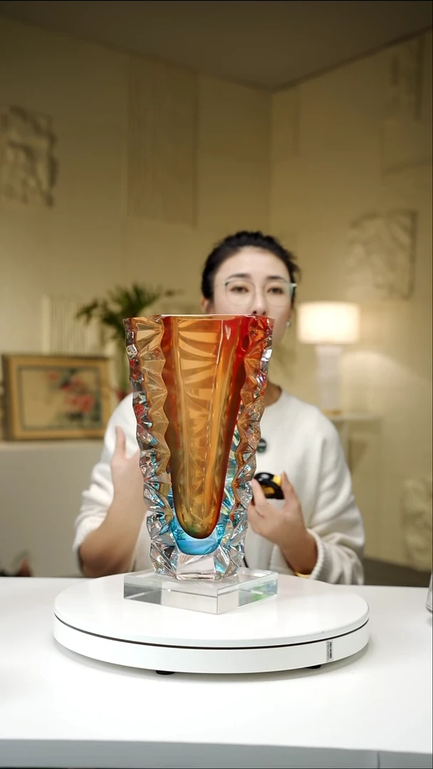 手工艺品琉璃宝石红蓝冰岛火山花瓶