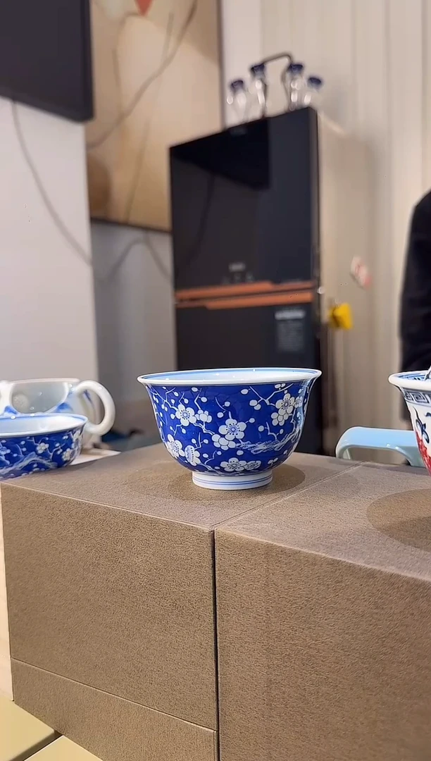 青花冰梅盖碗双才