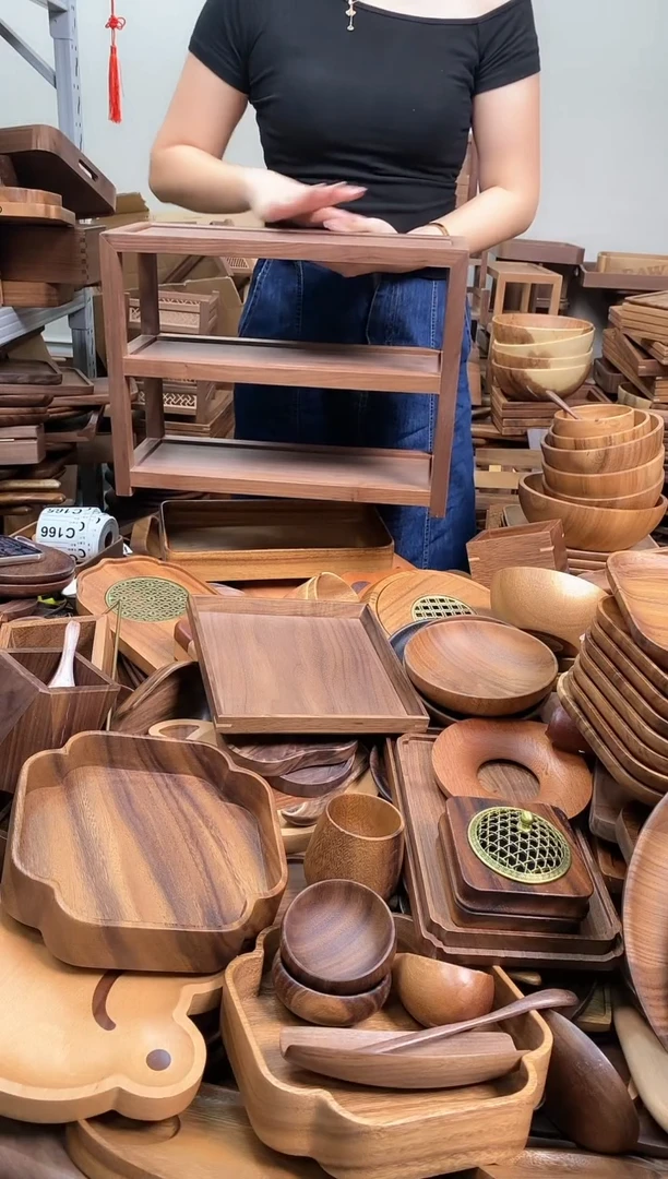 木  北美黑胡桃木三层置物架40*30*16cm