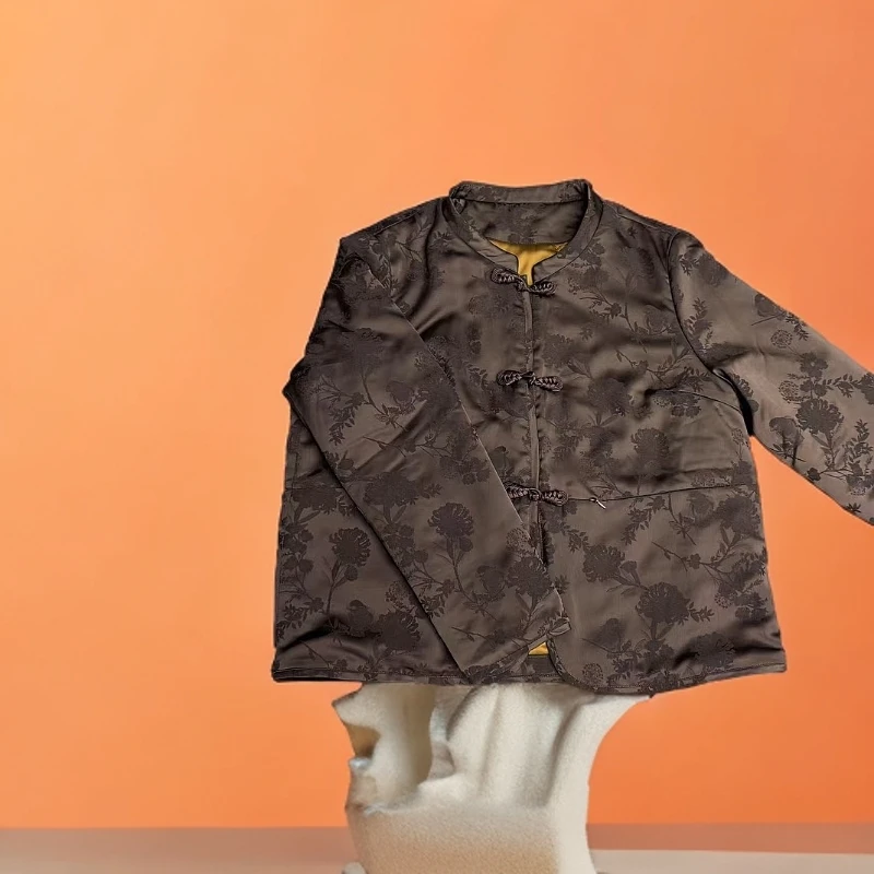 【孤品黑咖蚕丝棉棉衣】 设计师款蚕丝棉外套