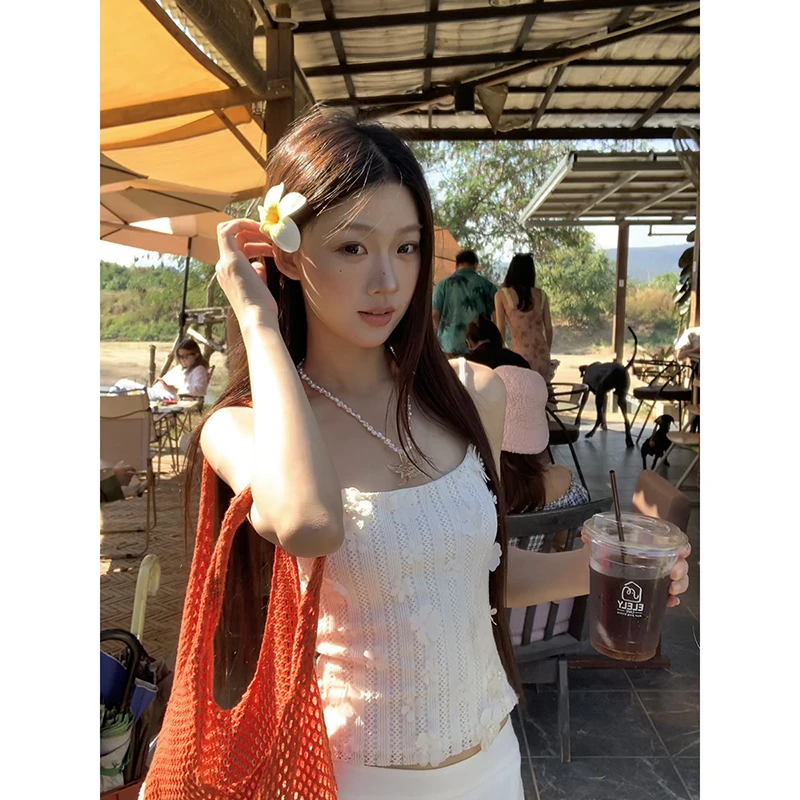 【海上花】夏季辣妹短款背心法式通勤外穿纯欲修身无袖吊带251X1008