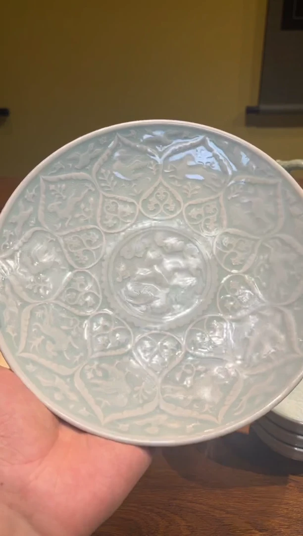 微瑕天青满花盘1个